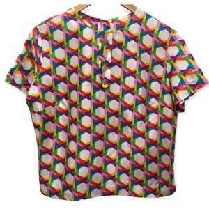Vintage Alice Stewart Mod Geo Print Top Int'l Ladies Garment Union Tag